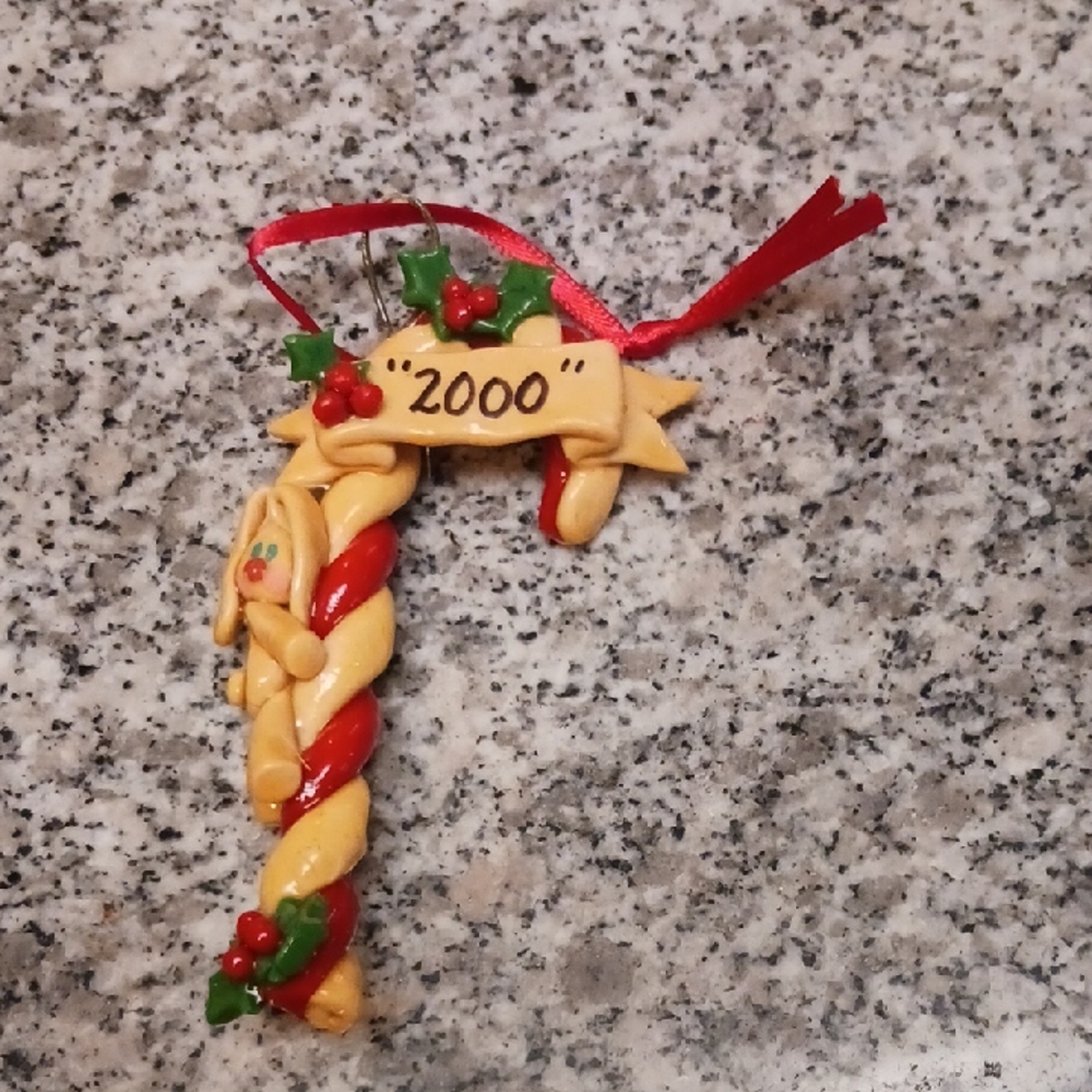 Festive Candy Cane Ornament with Red Ribbon  NEVER USED